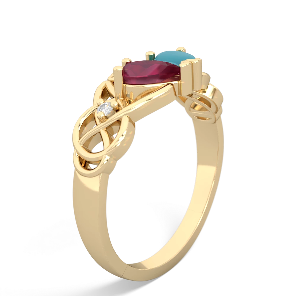 Ruby 'One Heart' Celtic Knot Claddagh 14K Yellow Gold ring R5322