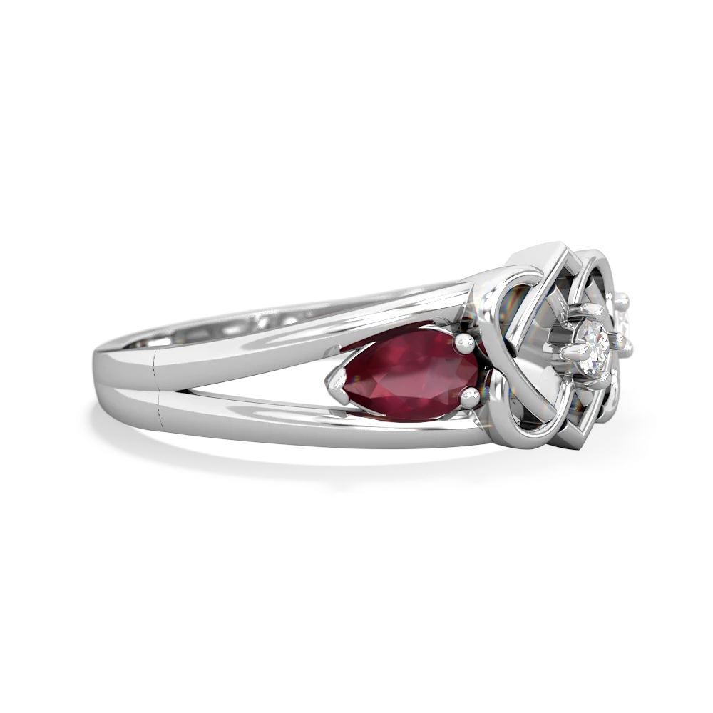 Ruby Hearts Intertwined 14K White Gold ring R5880