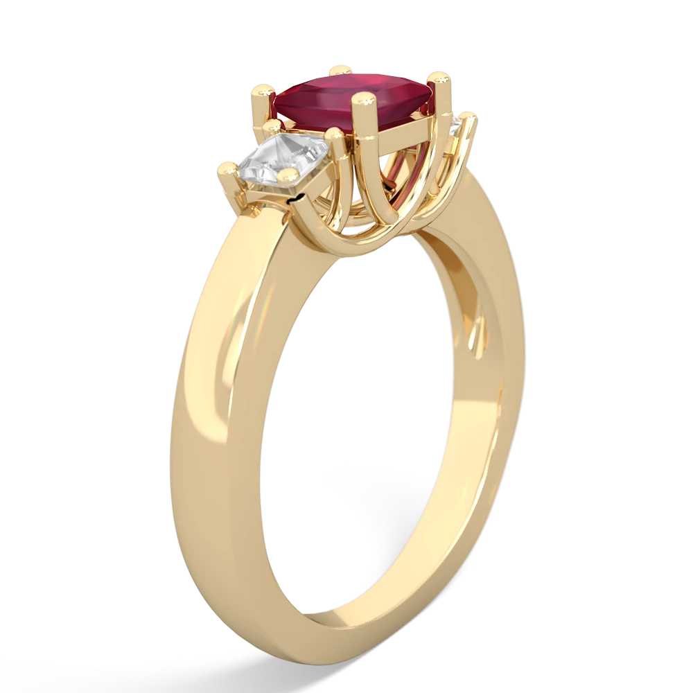 Ruby Three Stone Trellis 14K Yellow Gold ring R4015