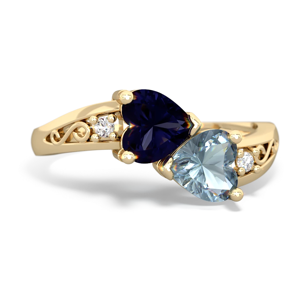 Sapphire Snuggling Hearts 14K Yellow Gold ring R2178