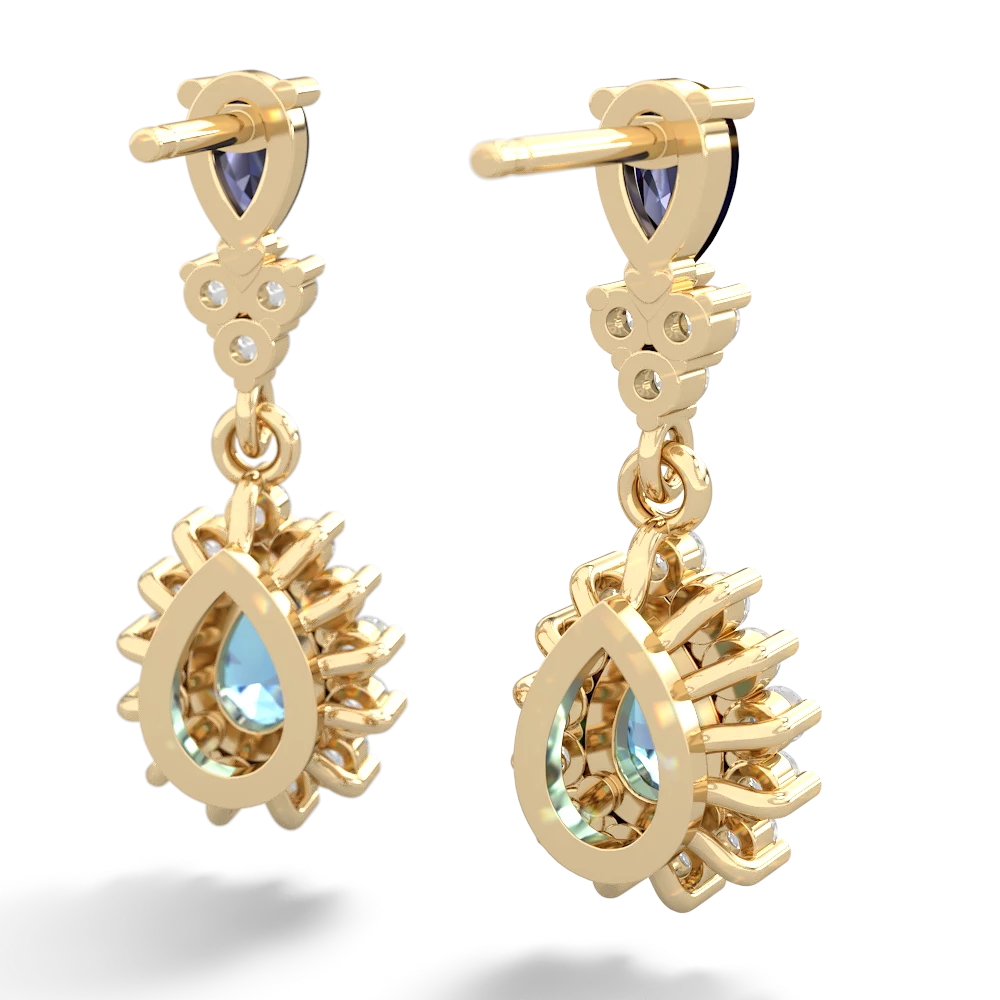 Sapphire Halo Pear Dangle 14K Yellow Gold earrings E1882