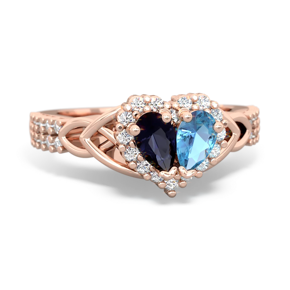 Sapphire Celtic Knot Two Hearts As One 14K Rose Gold ring R2644HRT