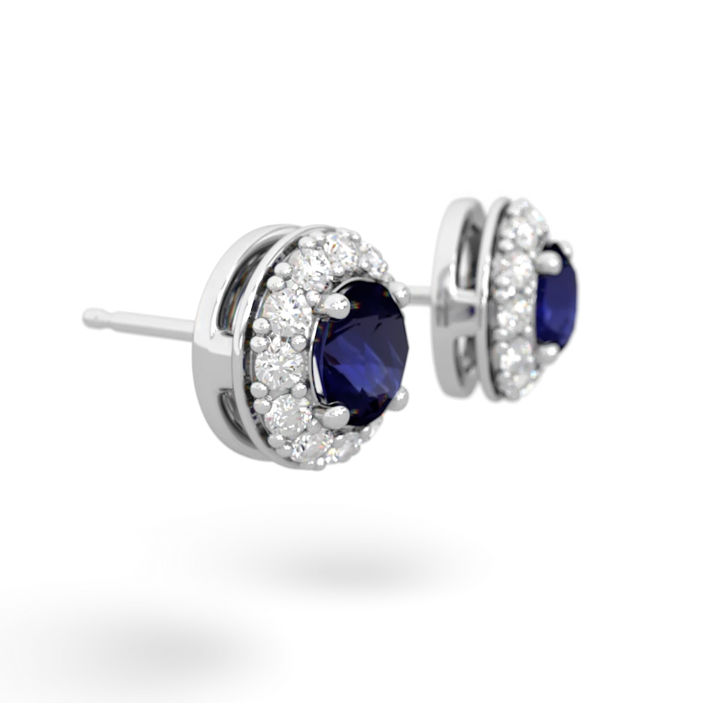 Sapphire Diamond Halo 14K White Gold earrings E5370
