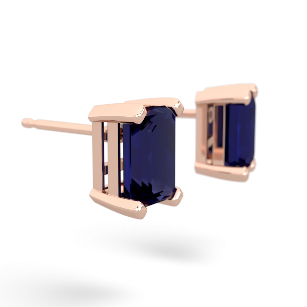 Sapphire 7X5mm Emerald-Cut Stud 14K Rose Gold earrings E1856