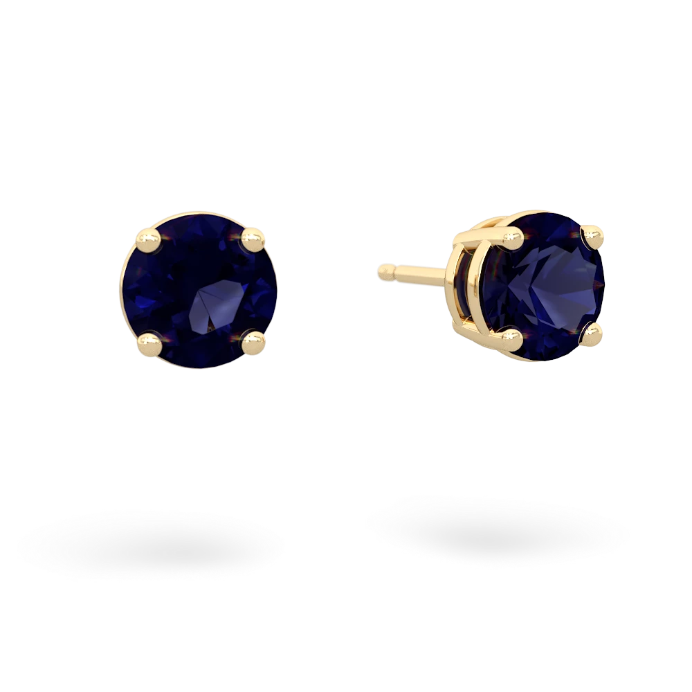 Sapphire 6Mm Round Stud 14K Yellow Gold earrings E1786