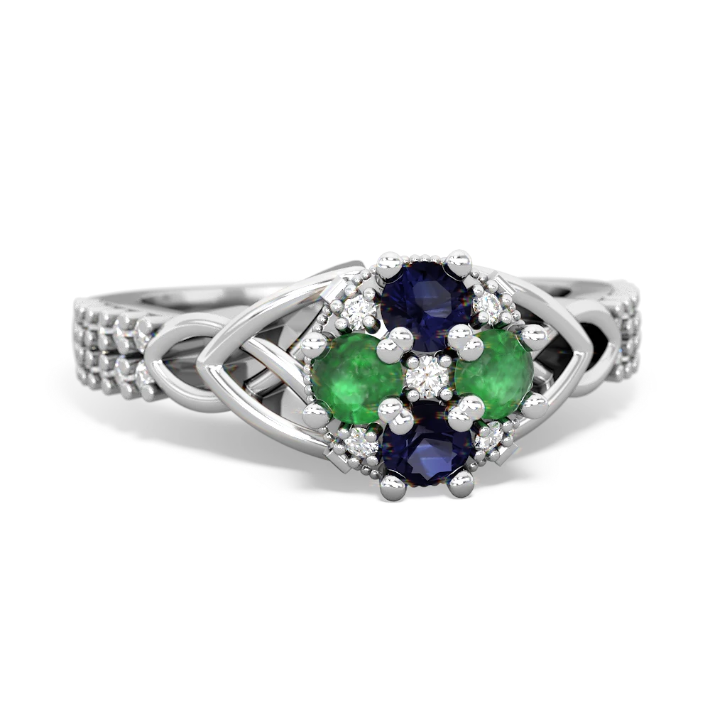 Sapphire Celtic Knot Cluster Engagement 14K White Gold ring R26443RD