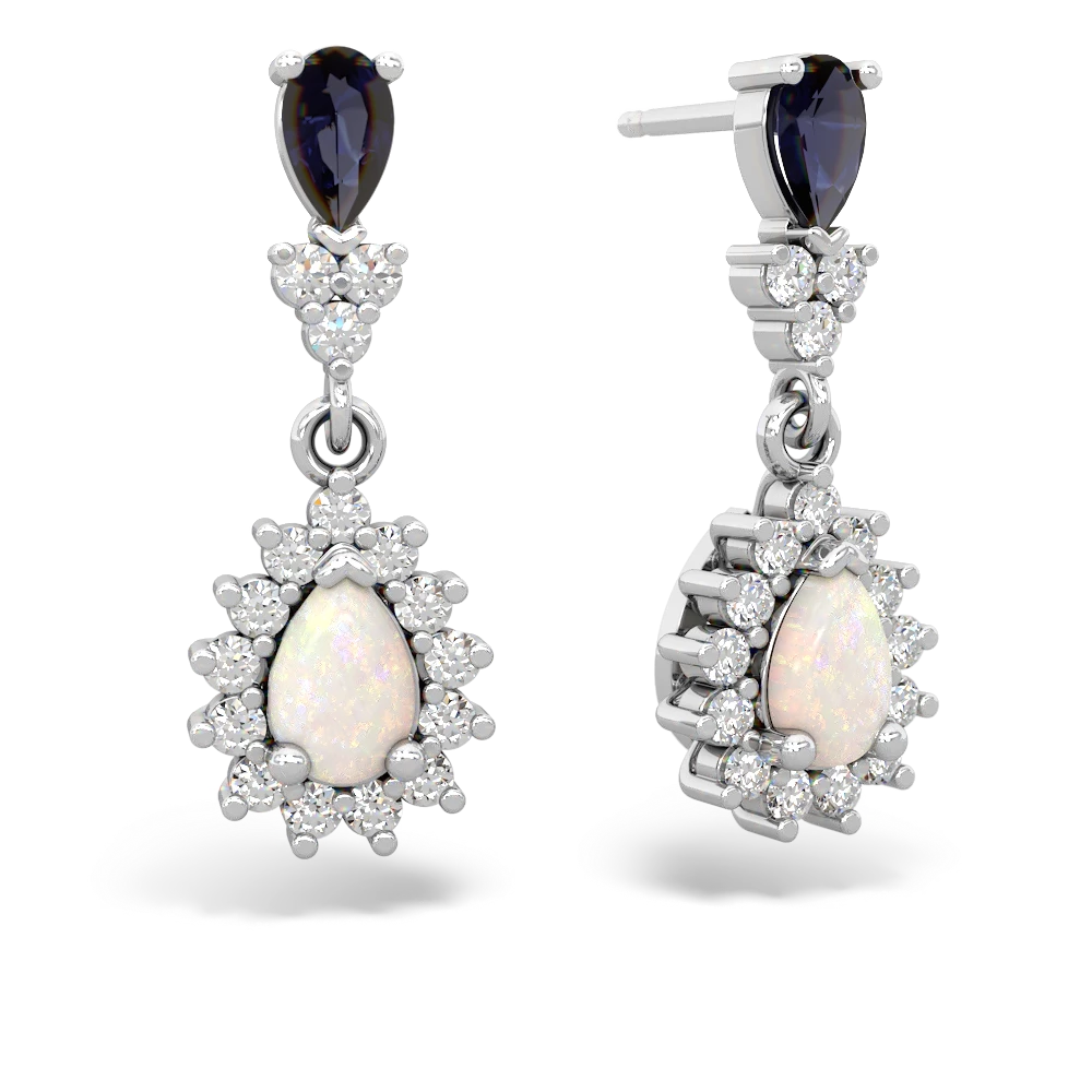 Sapphire Halo Pear Dangle 14K White Gold earrings E1882