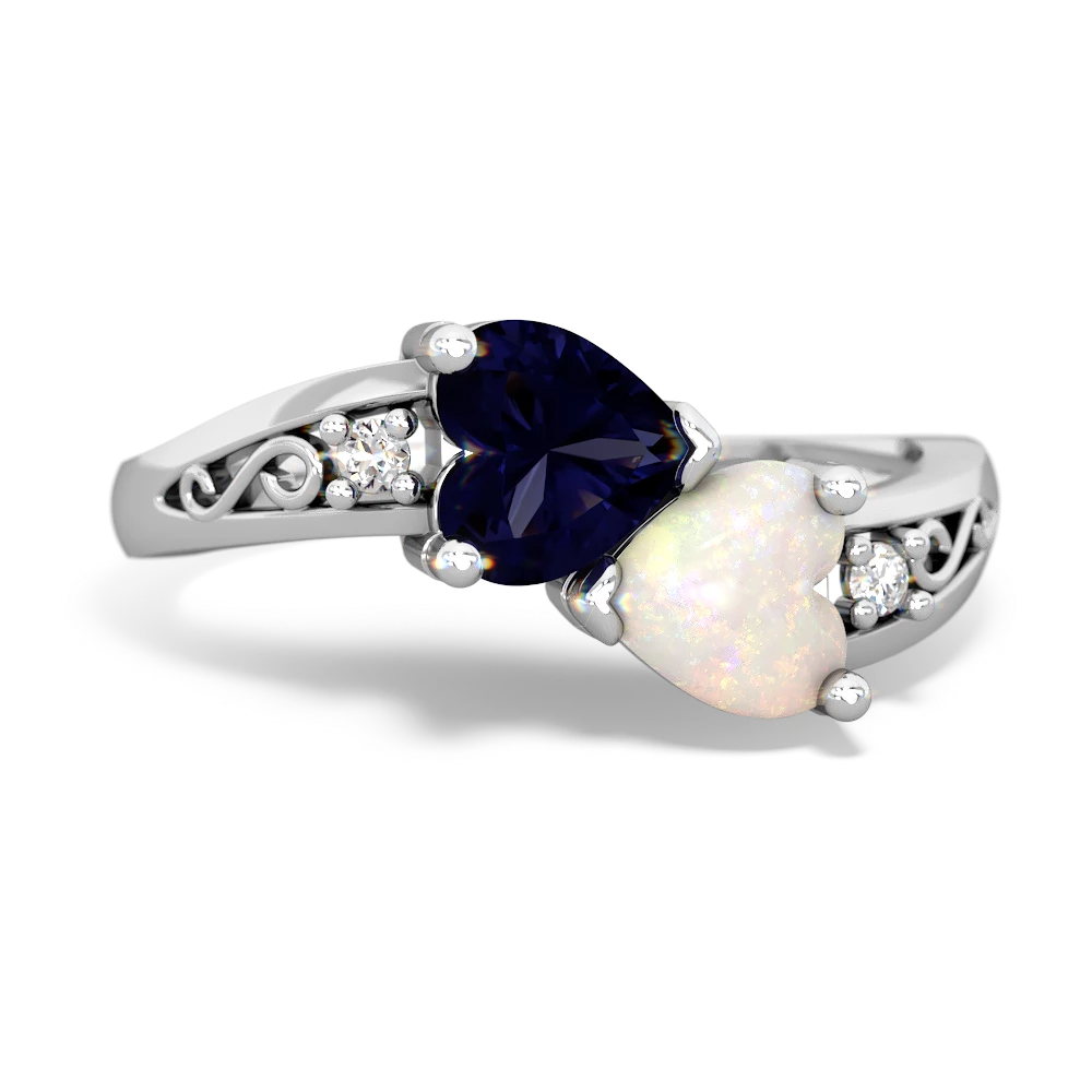 Sapphire Snuggling Hearts 14K White Gold ring R2178