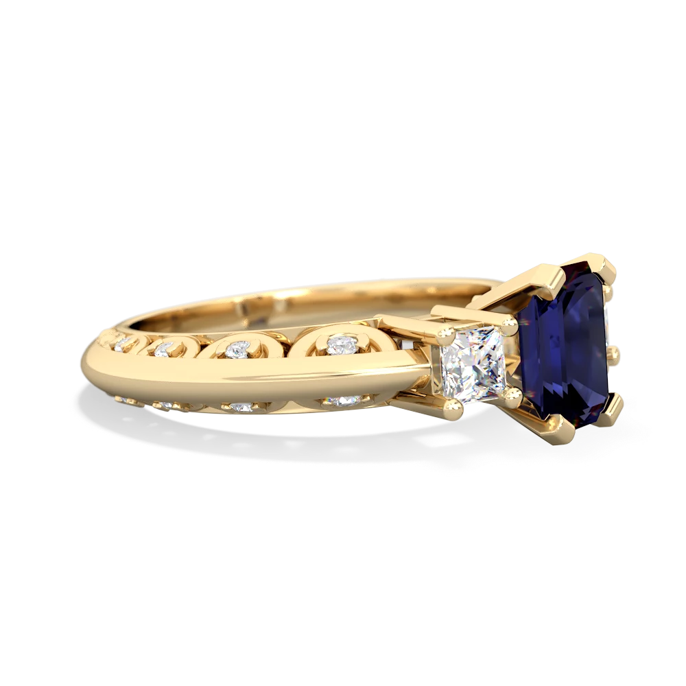 Sapphire Art Deco Diamond 7X5 Emerald-Cut Engagement 14K Yellow Gold ring R20017EM