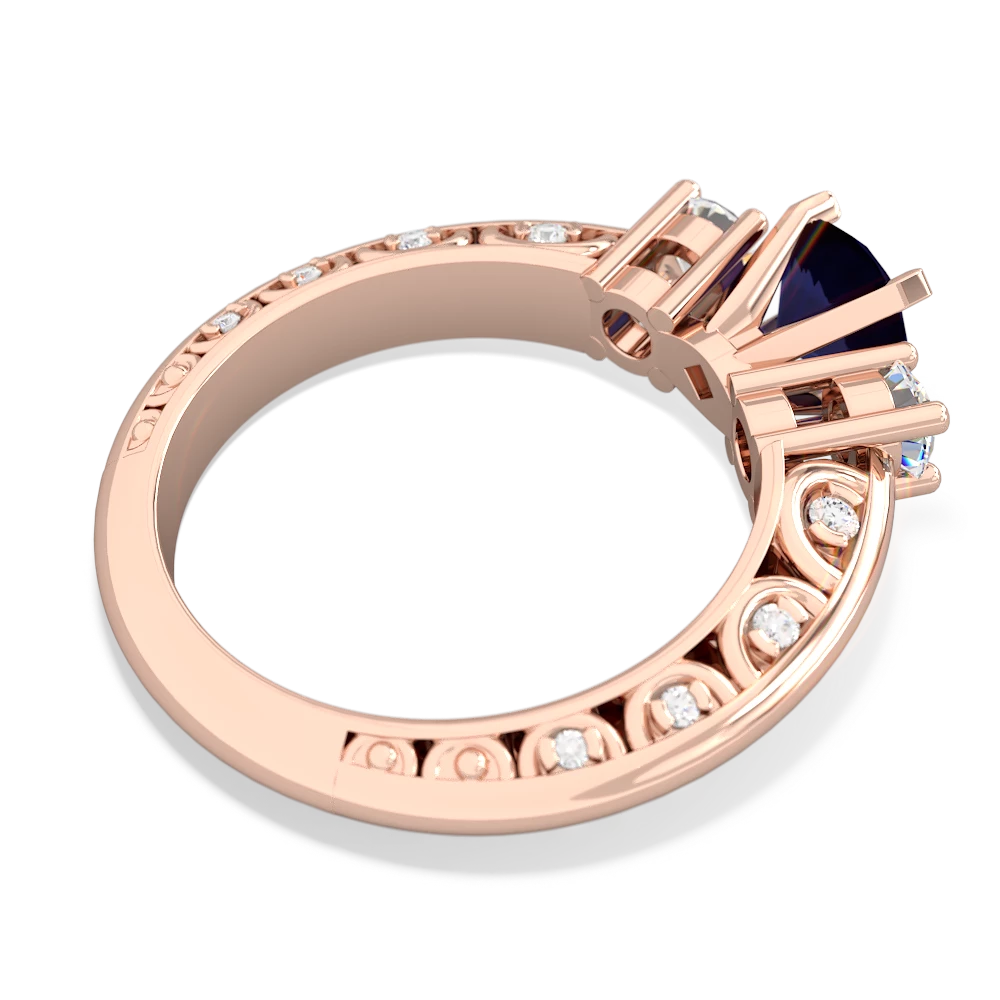 Sapphire Art Deco Diamond 6Mm Round Engagment 14K Rose Gold ring R2003