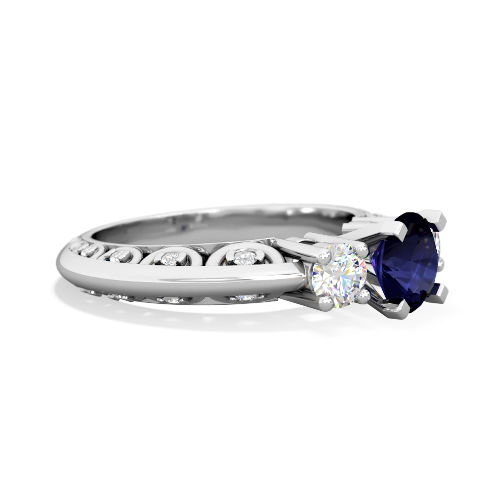 Sapphire Art Deco Diamond 6Mm Round Engagment 14K White Gold ring R2003