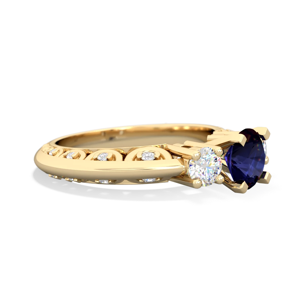 Sapphire Art Deco Diamond 6Mm Round Engagment 14K Yellow Gold ring R2003