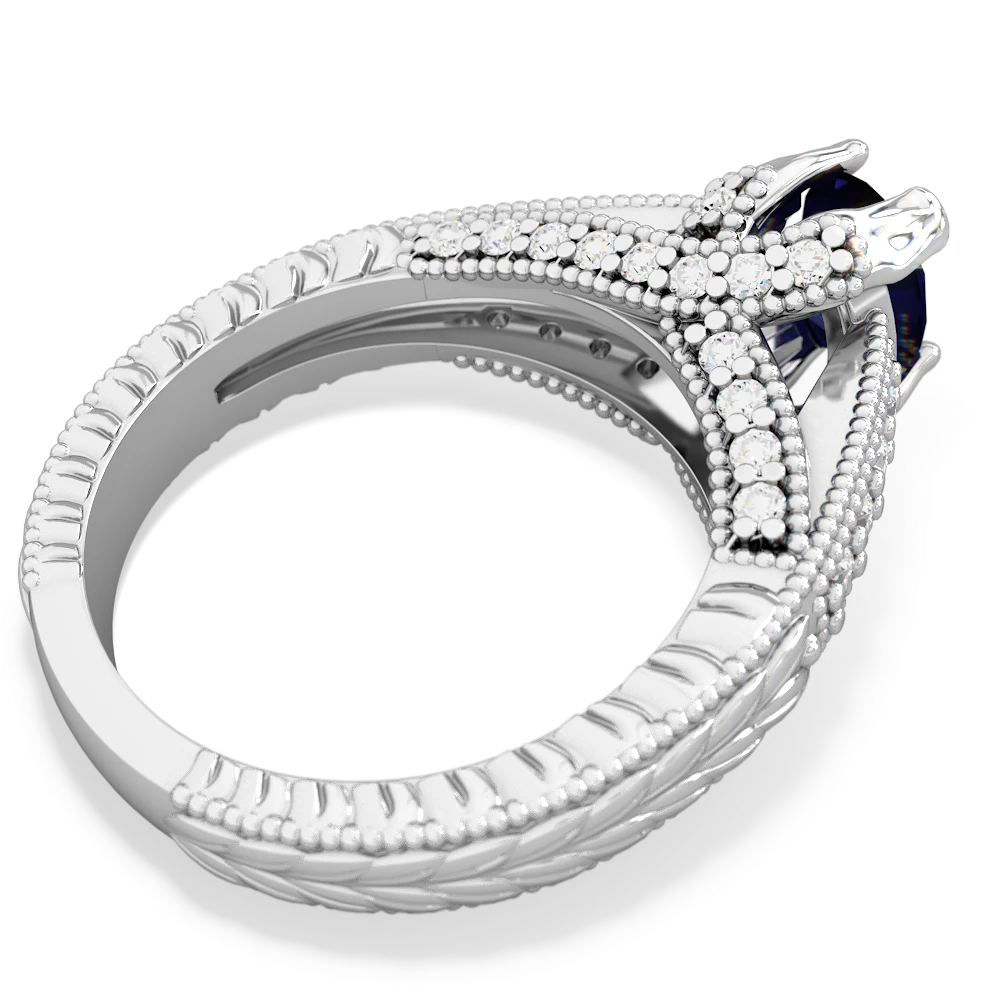 Sapphire Antique Style Milgrain Diamond 14K White Gold ring R2028