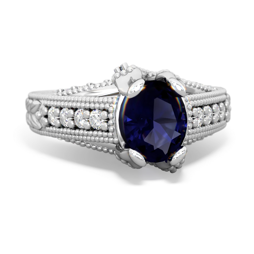 Sapphire Antique Style Milgrain Diamond 14K White Gold ring R2028