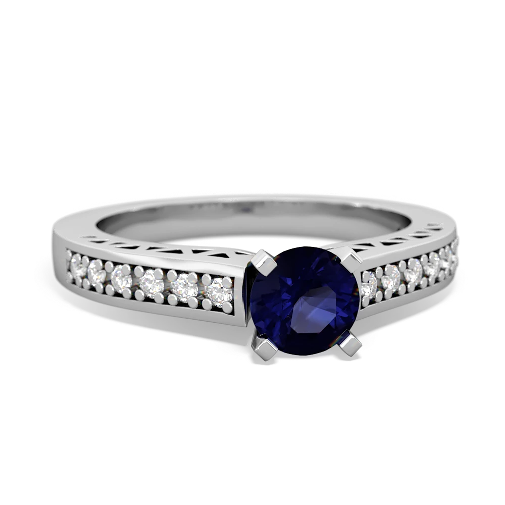Sapphire Art Deco Engagement 5Mm Round 14K White Gold ring R26355RD
