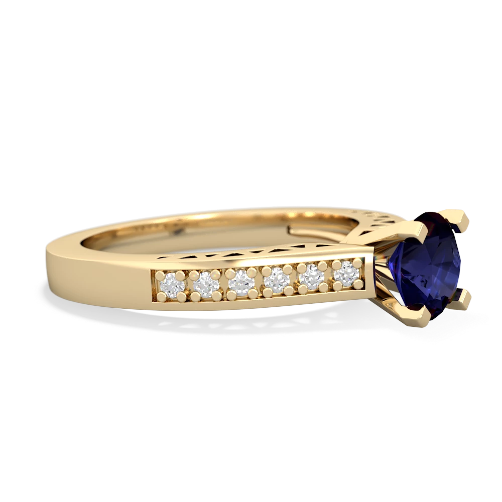 Sapphire Art Deco Engagement 6Mm Round 14K Yellow Gold ring R26356RD
