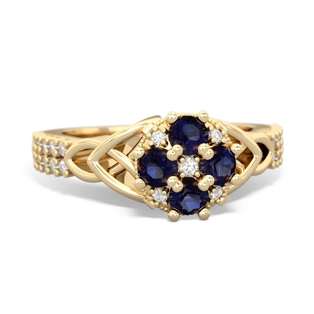 Sapphire Celtic Knot Cluster Engagement 14K Yellow Gold ring R26443RD