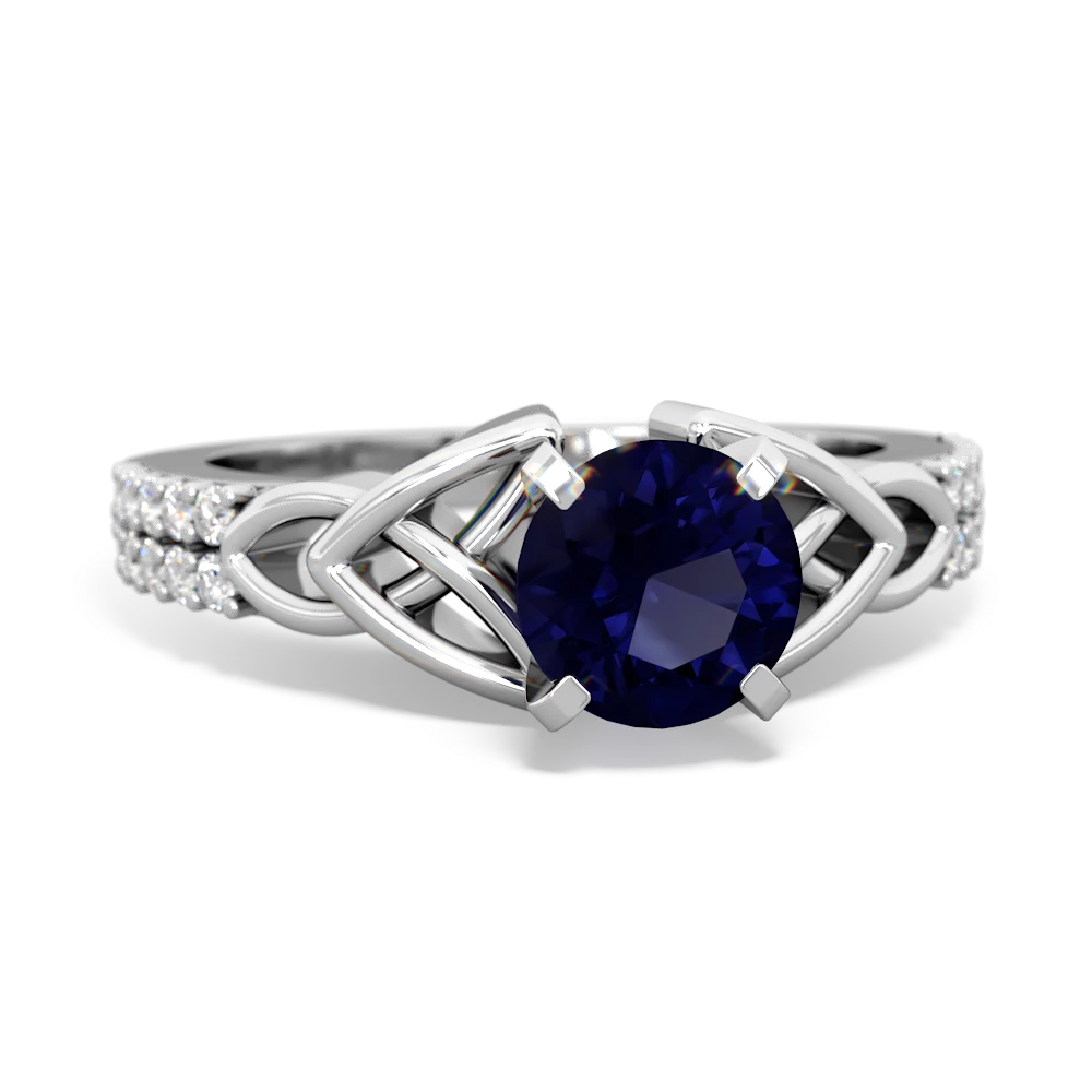 Sapphire Celtic Knot 6Mm Round Engagement 14K White Gold ring R26446RD