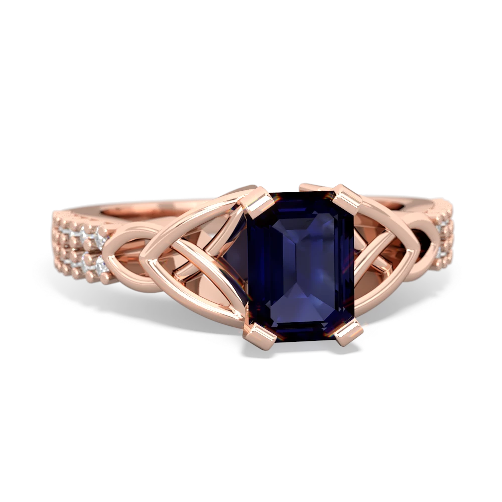 Sapphire Celtic Knot 7X5 Emerald-Cut Engagement 14K Rose Gold ring R26447EM