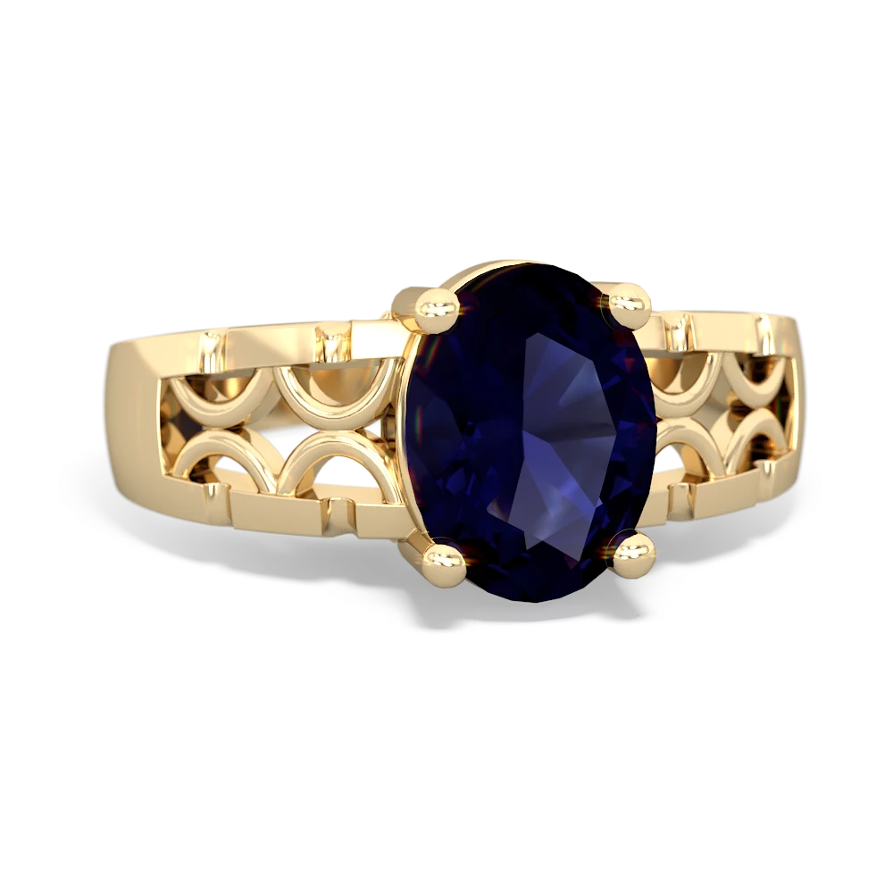 Sapphire Art Deco Filigree 14K Yellow Gold ring R2322