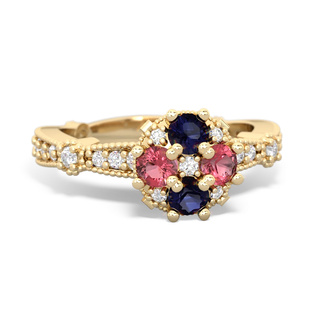 Sapphire Sparkling Tiara Cluster 14K Yellow Gold ring R26293RD