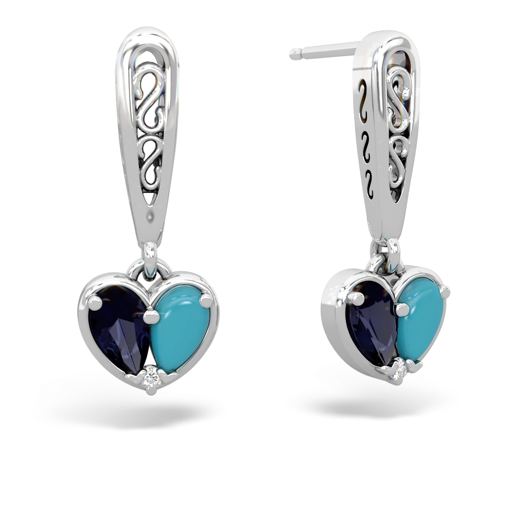 Sapphire Filligree Heart 14K White Gold earrings E5070