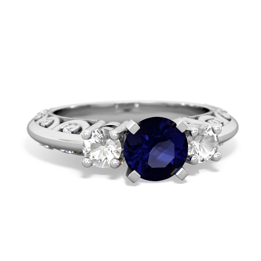 Sapphire Art Deco Eternal Embrace Engagement 14K White Gold ring C2003