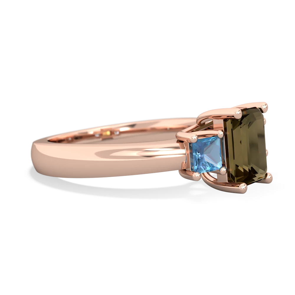 Smoky Quartz Three Stone Emerald-Cut Trellis 14K Rose Gold ring R4021