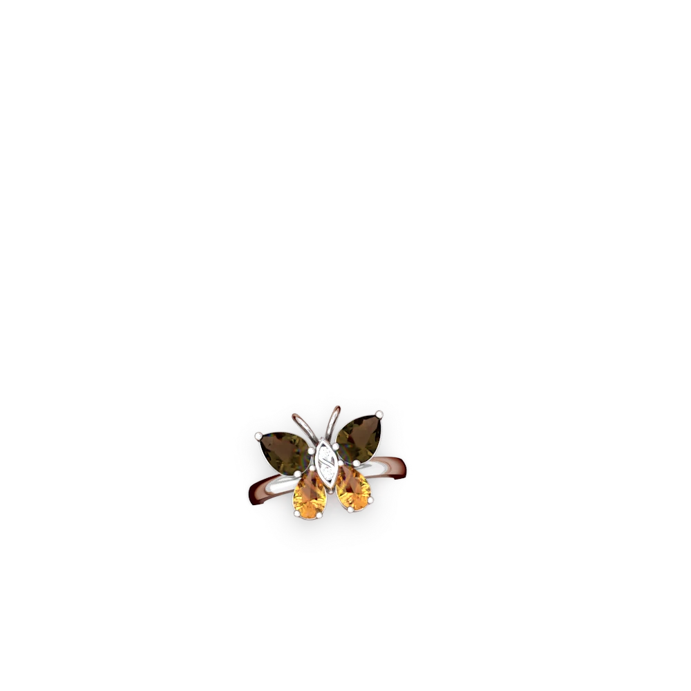 Smoky Quartz Butterfly 14K White Gold ring R2215