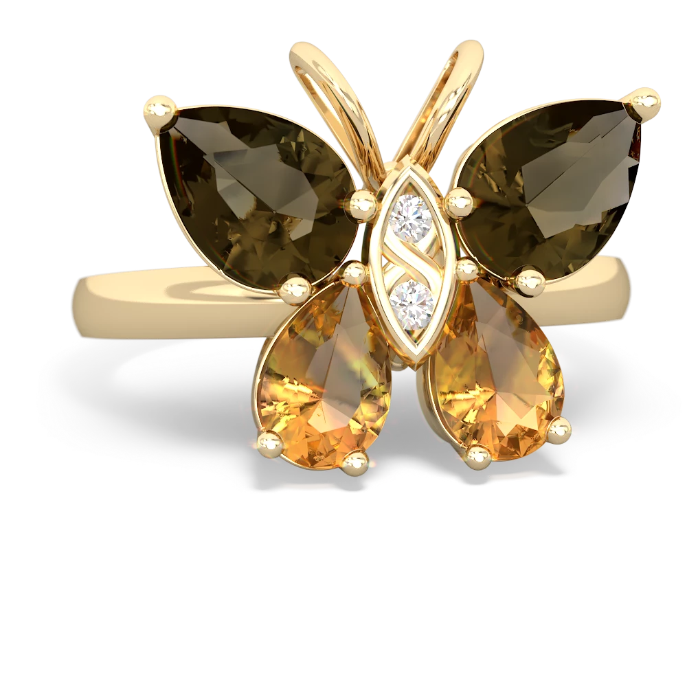 Smoky Quartz Butterfly 14K Yellow Gold ring R2215