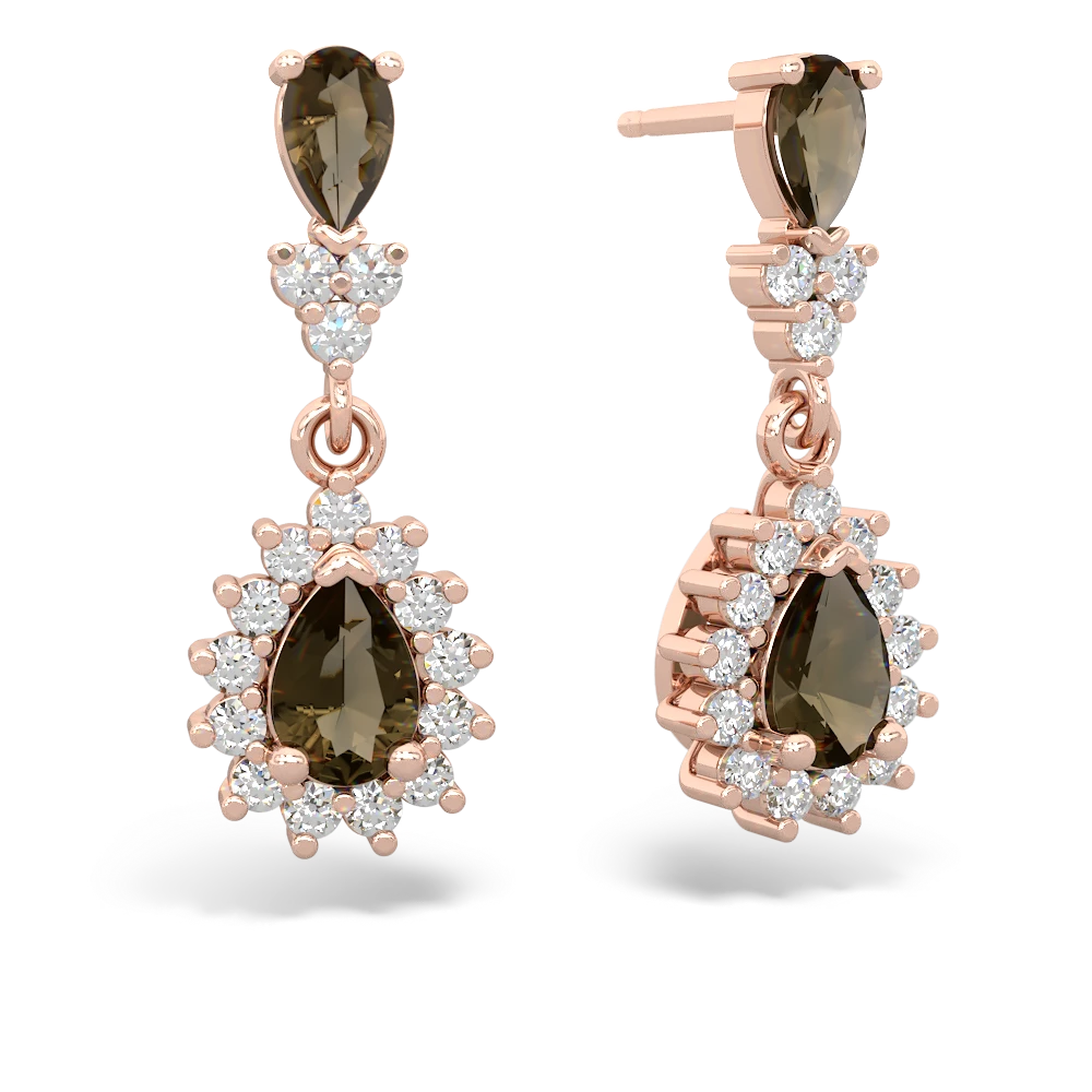Smoky Quartz Halo Pear Dangle 14K Rose Gold earrings E1882