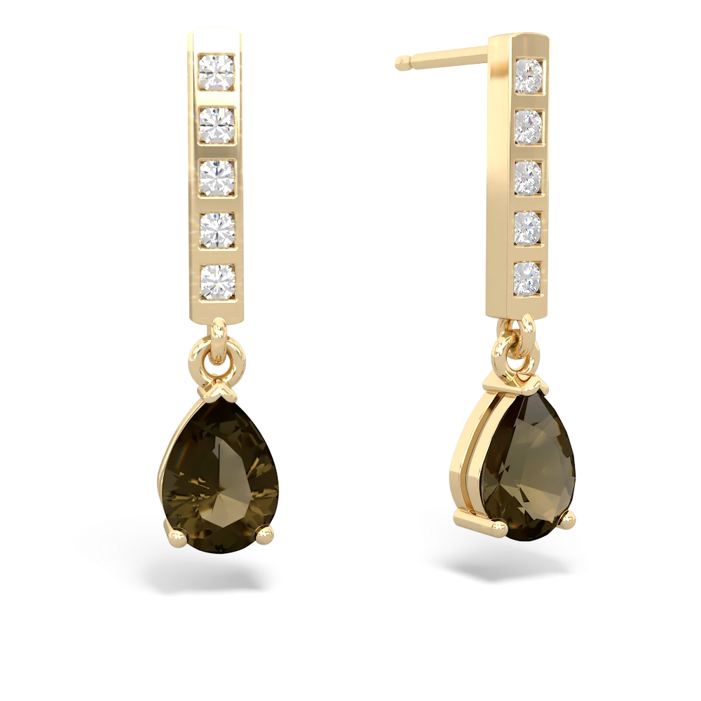 Smoky Quartz Art Deco Diamond Drop 14K Yellow Gold earrings E5324