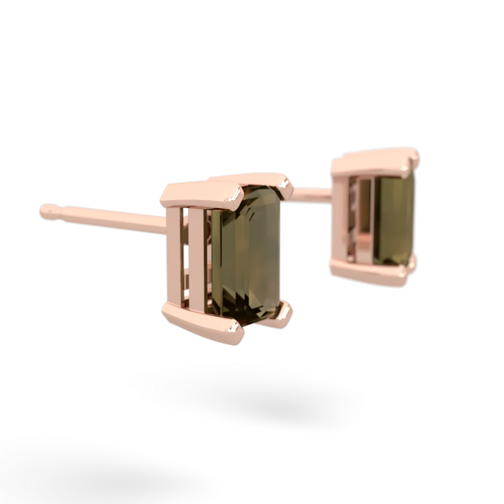 Smoky Quartz 6X4mm Emerald-Cut Stud 14K Rose Gold earrings E1855