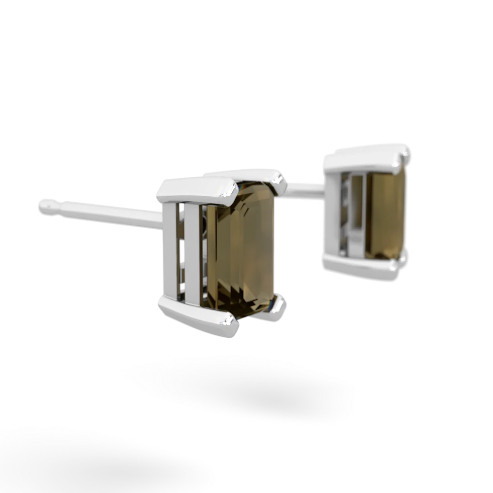 Smoky Quartz 6X4mm Emerald-Cut Stud 14K White Gold earrings E1855