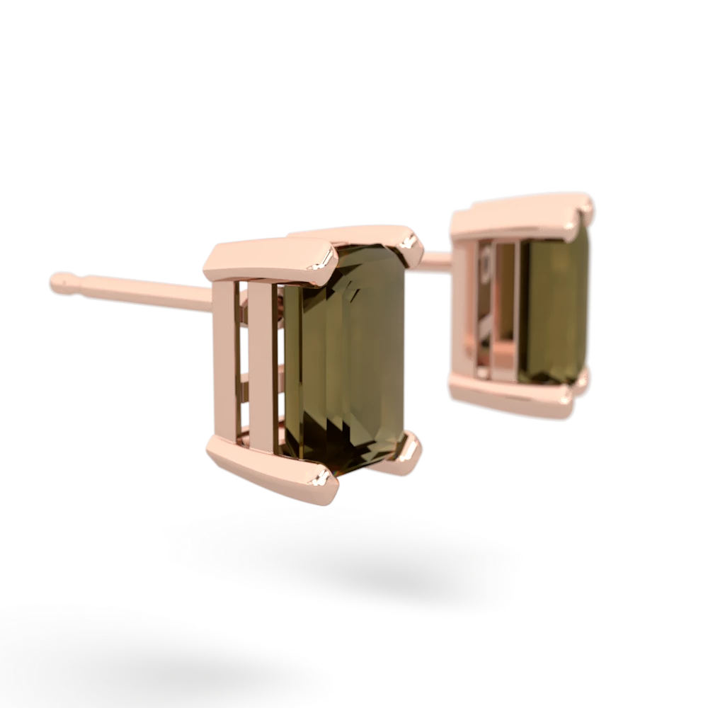 Smoky Quartz 7X5mm Emerald-Cut Stud 14K Rose Gold earrings E1856