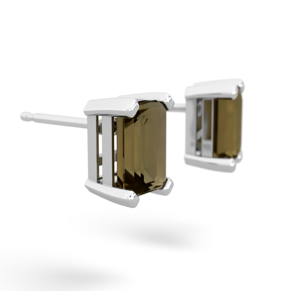 Smoky Quartz 7X5mm Emerald-Cut Stud 14K White Gold earrings E1856