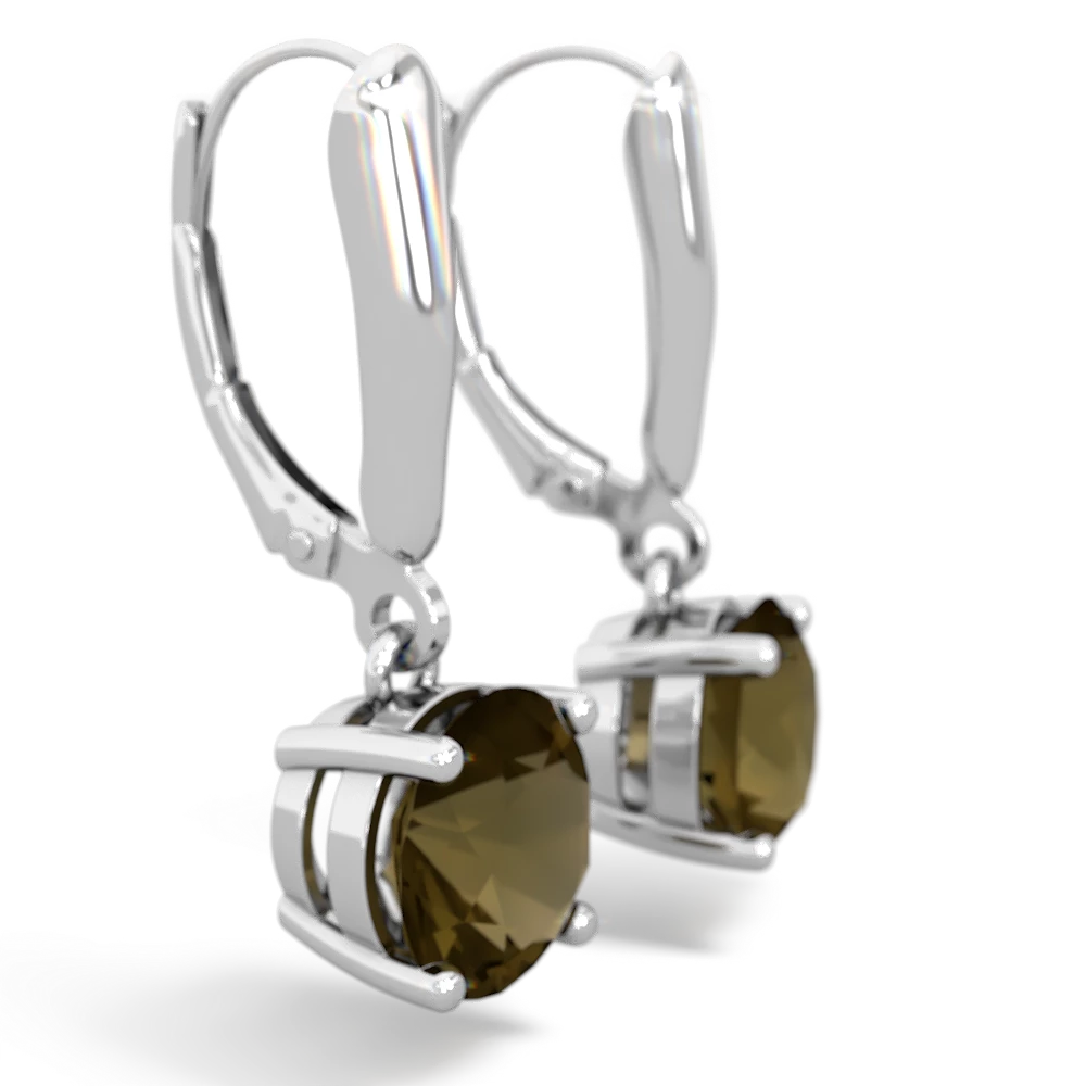 Smoky Quartz 8Mm Round Lever Back 14K White Gold earrings E2788