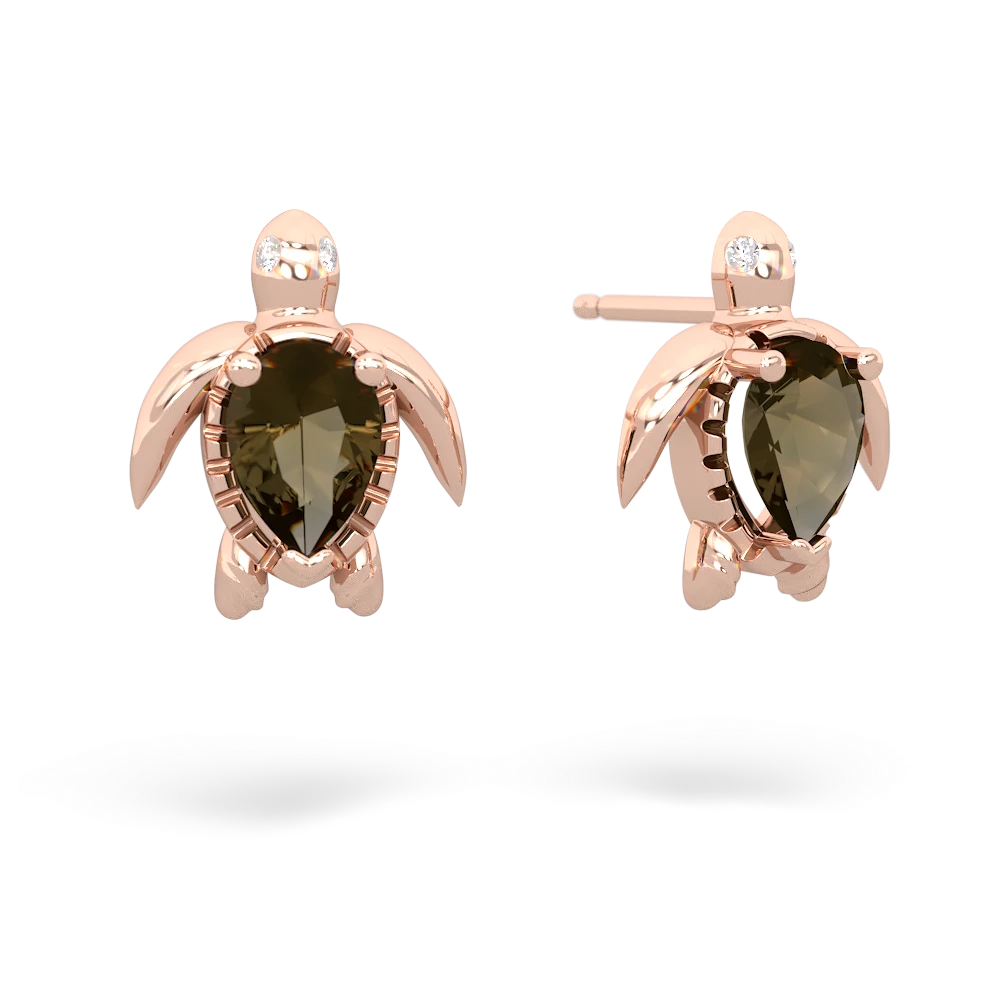 Smoky Quartz Baby Sea Turtle 14K Rose Gold earrings E5241
