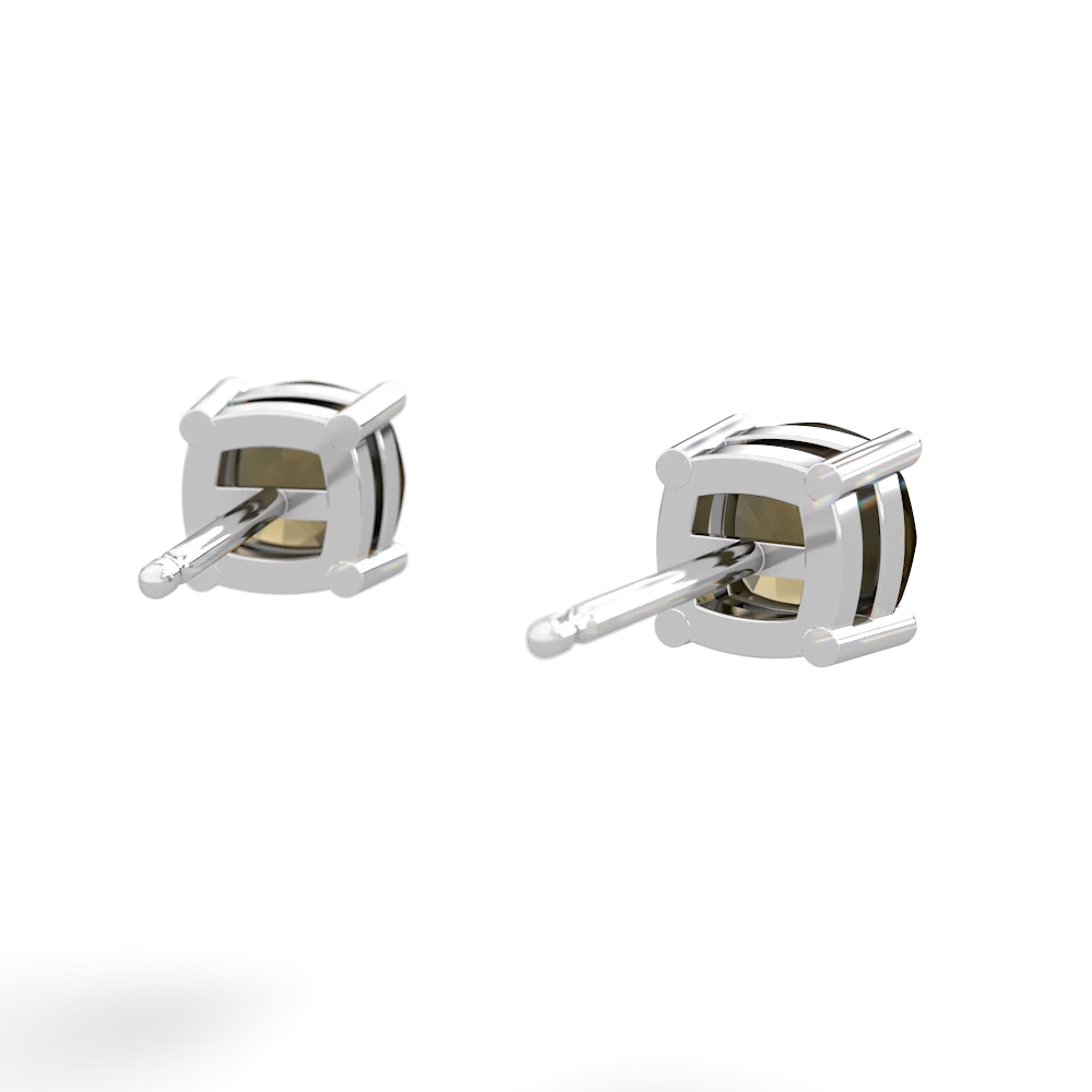 Smoky Quartz 5Mm Checkerboard Cushion Stud 14K White Gold earrings E1795