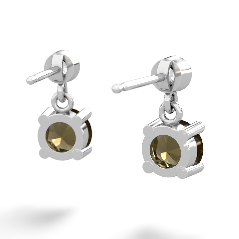 Smoky Quartz Diamond Drop 6Mm Round 14K White Gold earrings E1986