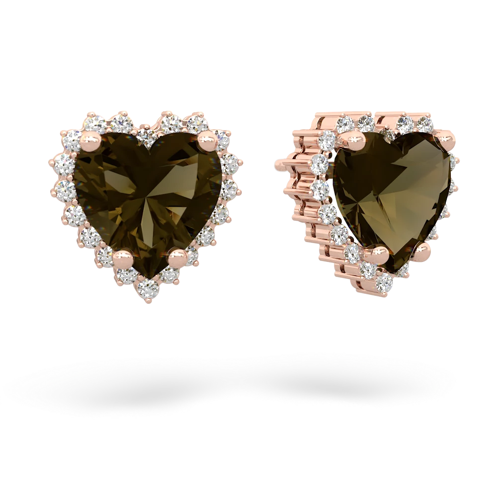 Smoky Quartz Sparkling Halo Heart 14K Rose Gold earrings E0391