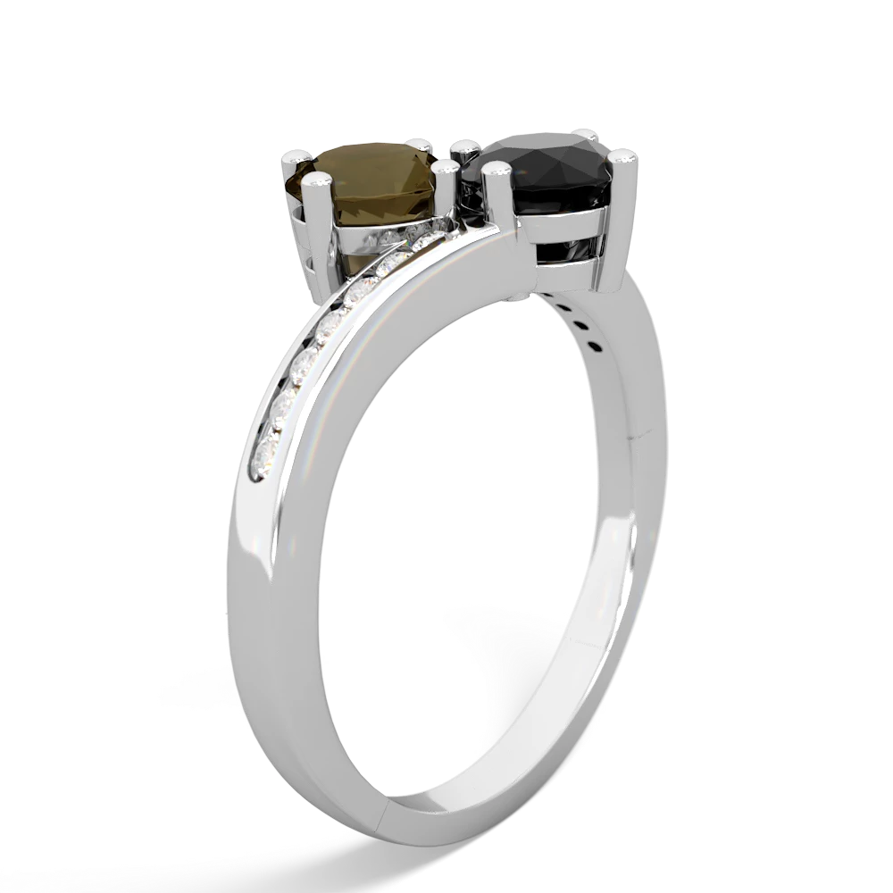 Smoky Quartz Channel Set Two Stone 14K White Gold ring R5303