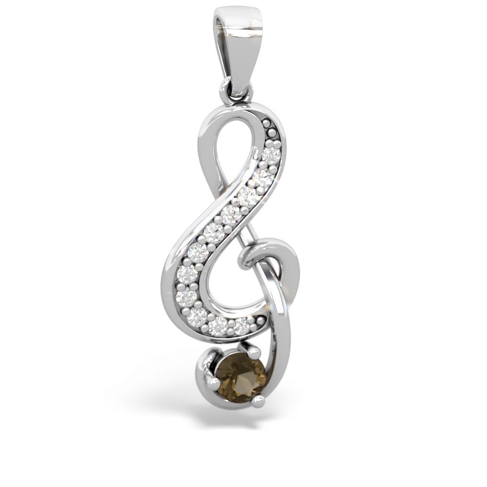 Smoky Quartz G-Clef Music 14K White Gold pendant P5830