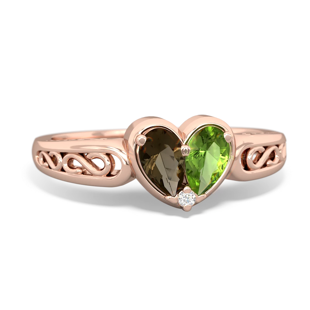 Smoky Quartz Filligree 'One Heart' 14K Rose Gold ring R5070