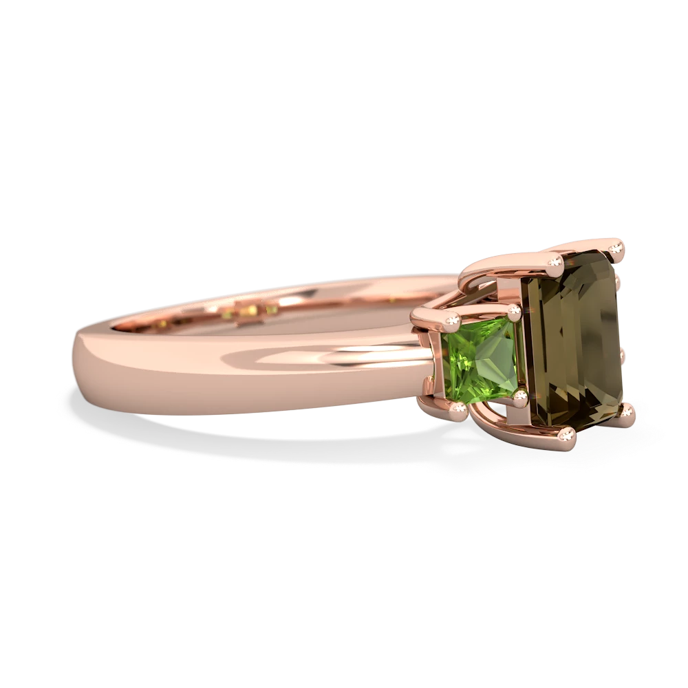 Smoky Quartz Three Stone Emerald-Cut Trellis 14K Rose Gold ring R4021