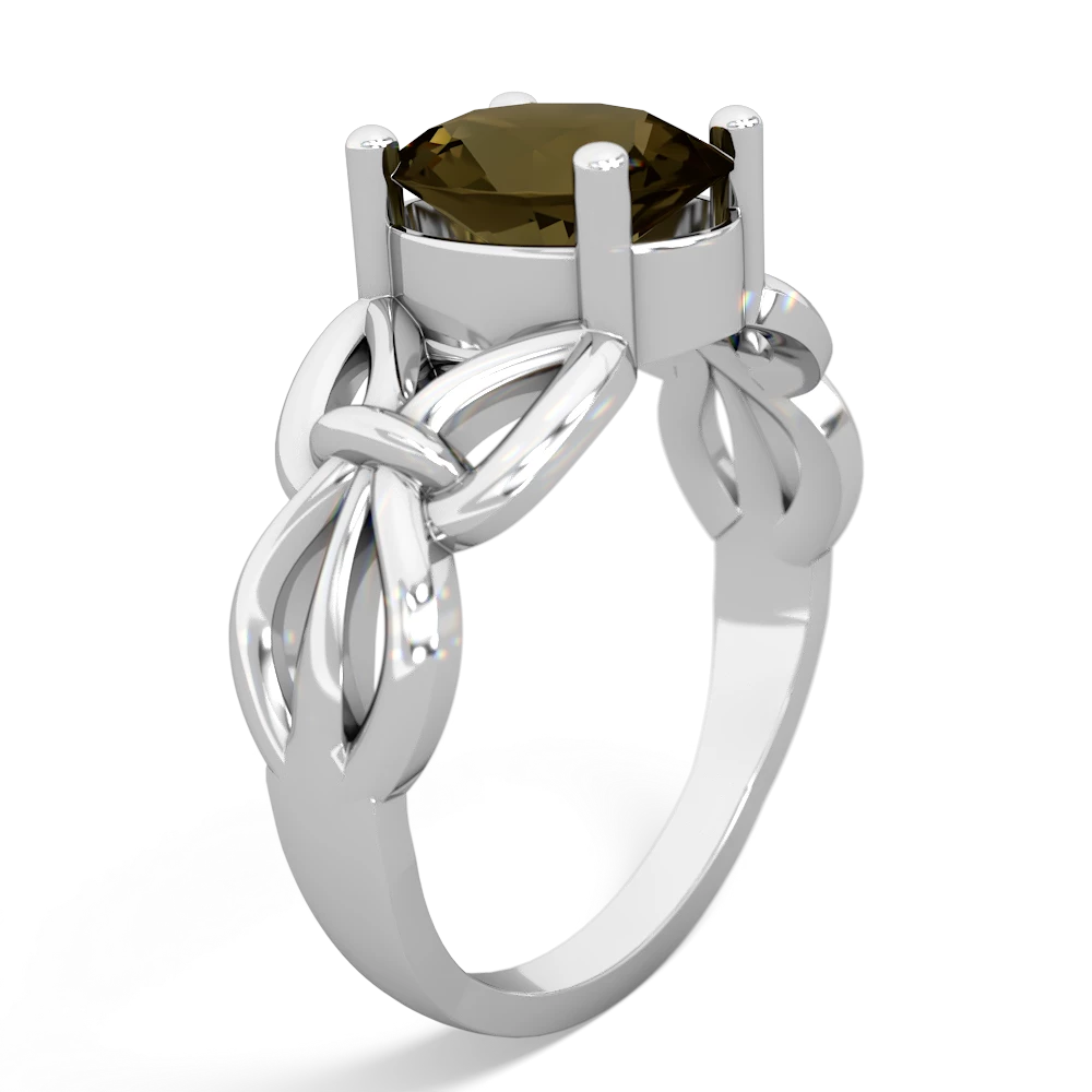 Smoky Quartz Celtic Knot Cocktail 14K White Gold ring R2377