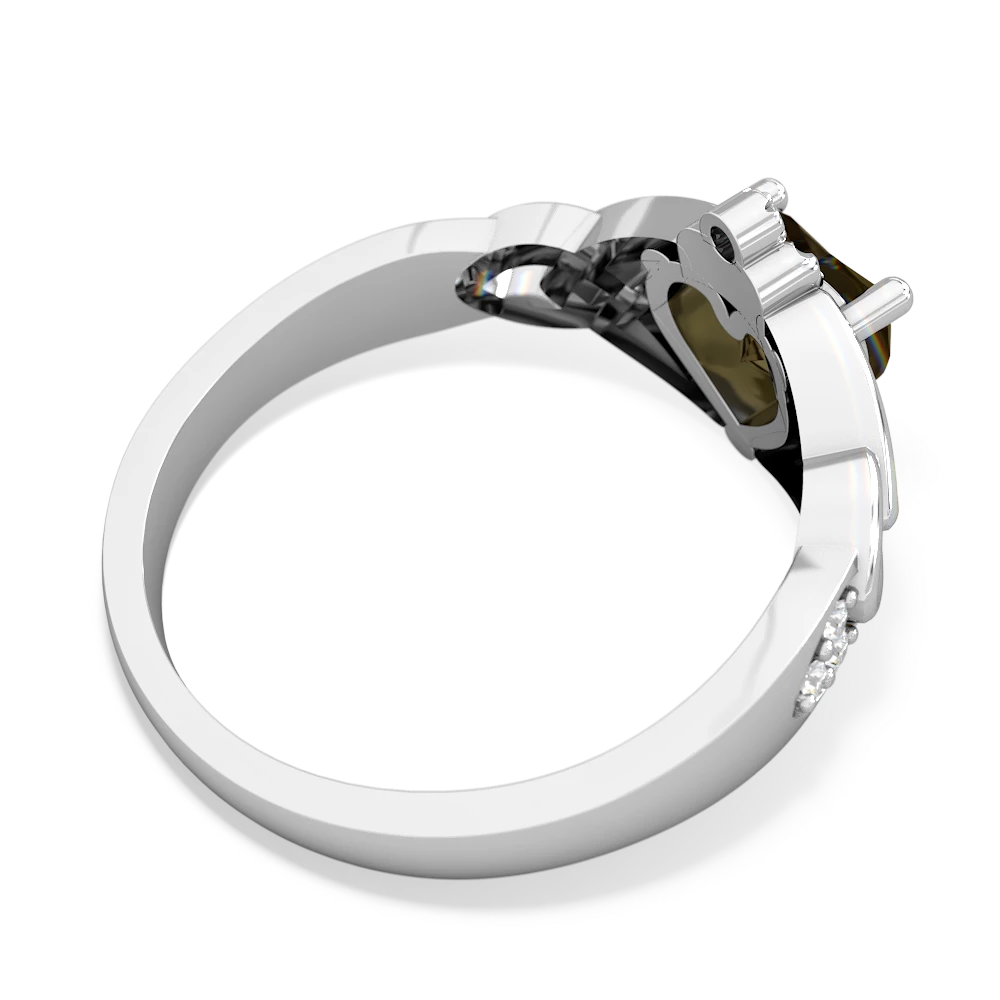 Smoky Quartz Claddagh Celtic Knot Diamond 14K White Gold ring R5001