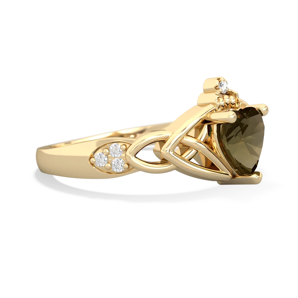 Smoky Quartz Claddagh Celtic Knot Diamond 14K Yellow Gold ring R5001