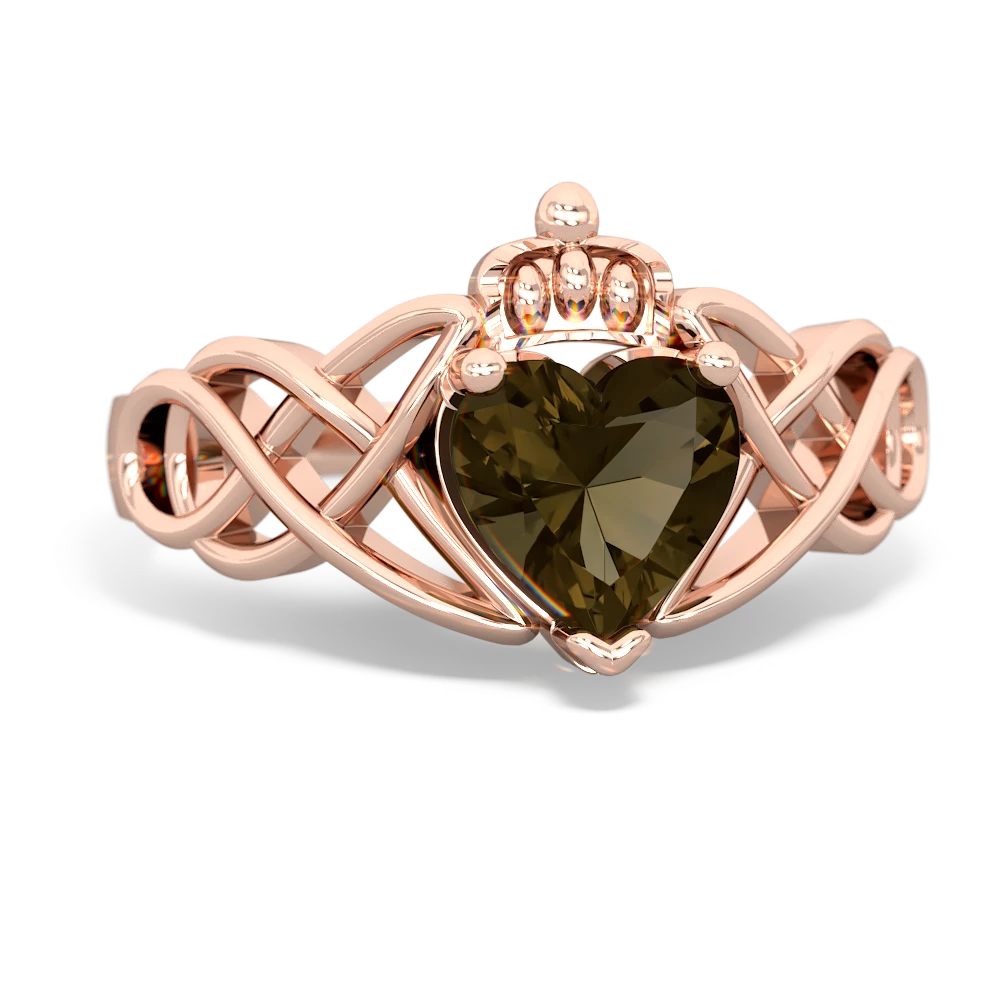 Smoky Quartz Claddagh Celtic Knot 14K Rose Gold ring R2367