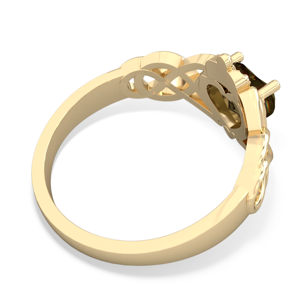 Smoky Quartz Claddagh Celtic Knot 14K Yellow Gold ring R2367